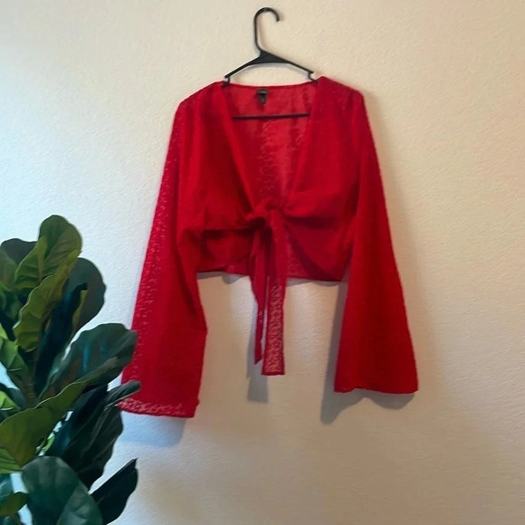 Red Bell sleeve tie crop top XXL Wild Fable - Picture 2 of 7